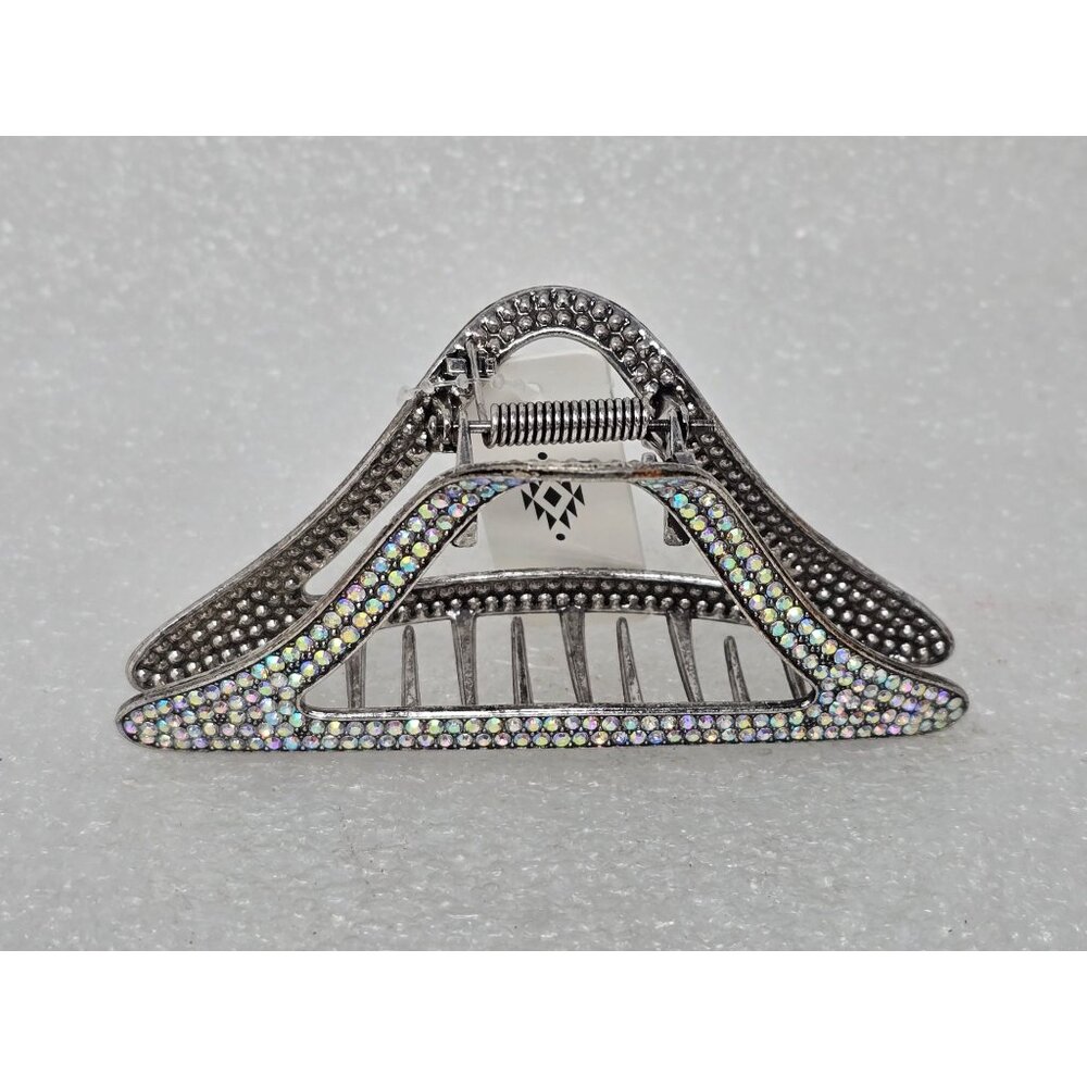 Iridescent Rhinestone Silver Hair Claw Clip Elegant Design For All Hair Types